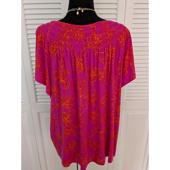 Style & Co Top Womens 2X Fuchsia Pink Orange Vacay Stretch Resort Beach Blouse - Picture 7 of 11